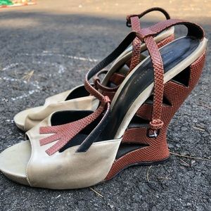 Bottega Veneta Sculptural Silk and Leather Heels